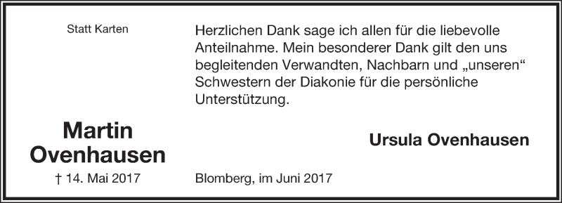  Traueranzeige für Martin Ovenhausen vom 24.06.2017 aus Lippische Landes-Zeitung