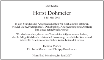 Anzeige  Horst Dohmeier  Lippische Landes-Zeitung