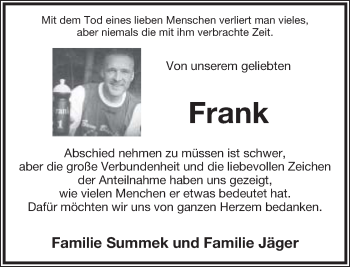 Anzeige  Frank Summek  Lippische Landes-Zeitung
