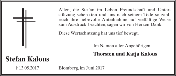 Anzeige  Stefan Kalous  Lippische Landes-Zeitung