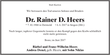 Anzeige  Rainer D. Heers  Lippische Landes-Zeitung