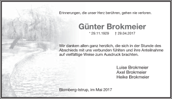 Anzeige  Günter Brokmeier  Lippische Landes-Zeitung