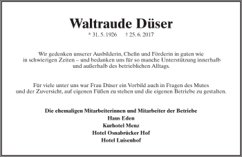 Anzeige  Waltraude Ingenolde Düser  Lippische Landes-Zeitung