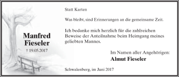 Anzeige  Manfred Fieseler  Lippische Landes-Zeitung