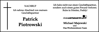 Anzeige  Patrick Piotrowski  Lippische Landes-Zeitung