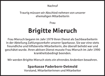Anzeige  Brigitte Mieruch  Lippische Landes-Zeitung