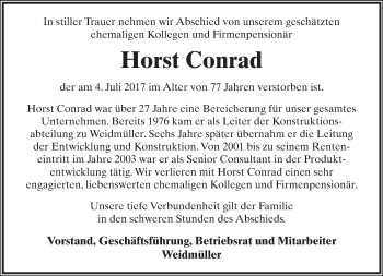 Anzeige  Horst Conrad  Lippische Landes-Zeitung