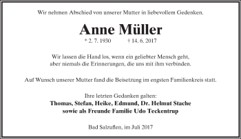 Anzeige  Anne Müller  Lippische Landes-Zeitung