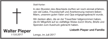 Anzeige  Walter Pieper  Lippische Landes-Zeitung
