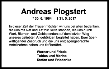 Anzeige  Andreas Plogstert  Lippische Landes-Zeitung