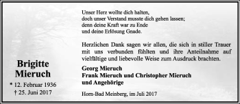 Anzeige  Brigitte Mieruch  Lippische Landes-Zeitung