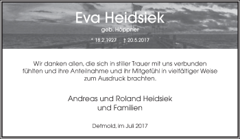 Anzeige  Eva Heidsiek  Lippische Landes-Zeitung