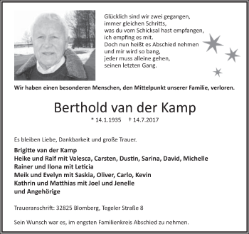 Anzeige  Berthold van der Kamp  Lippische Landes-Zeitung