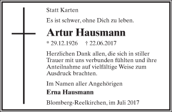 Anzeige  Artur Hausmann  Lippische Landes-Zeitung