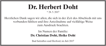 Anzeige  Herbert Doht  Lippische Landes-Zeitung