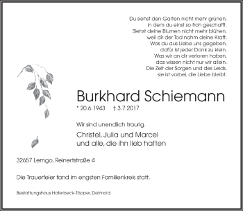 Anzeige  Burkhard Schiemann  Lippische Landes-Zeitung
