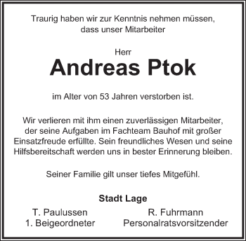 Anzeige  Andreas Ptok  Lippische Landes-Zeitung