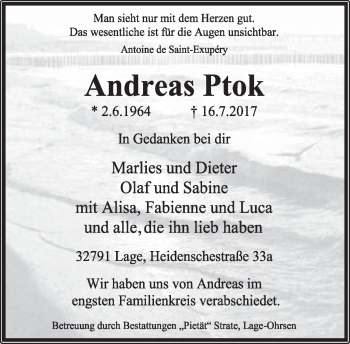 Anzeige  Andreas Ptok  Lippische Landes-Zeitung