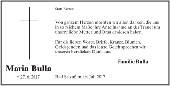 Anzeige  Maria Bulla  Lippische Landes-Zeitung