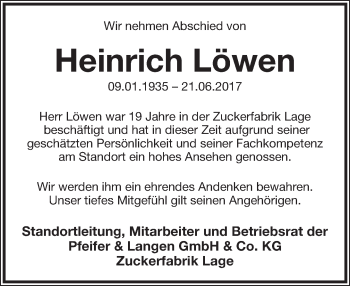 Anzeige  Heinrich Löwen  Lippische Landes-Zeitung