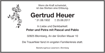 Anzeige  Gertrud Heuer  Lippische Landes-Zeitung