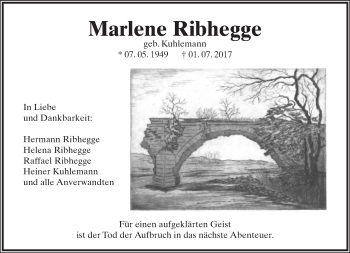 Anzeige  Marlene Ribhegge  Lippische Landes-Zeitung