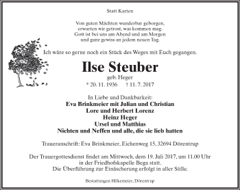Anzeige  Ilse Steuber  Lippische Landes-Zeitung