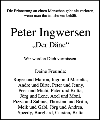 Anzeige  Peter Ingwersen  Lippische Landes-Zeitung