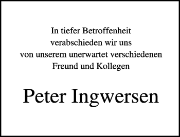 Anzeige  Peter Ingwersen  Lippische Landes-Zeitung