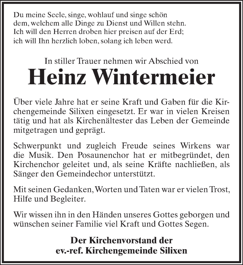  Traueranzeige für Heinz Wintermeier vom 15.07.2017 aus Lippische Landes-Zeitung