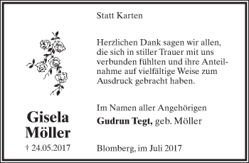 Anzeige  Gisela Möller  Lippische Landes-Zeitung