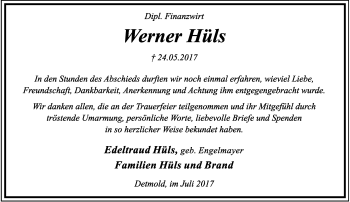 Anzeige  Werner Hüls  Lippische Landes-Zeitung