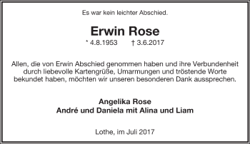 Anzeige  Erwin Rose  Lippische Landes-Zeitung