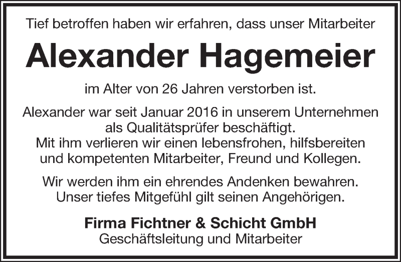  Traueranzeige für Alexander Hagemeier vom 16.08.2017 aus Lippische Landes-Zeitung