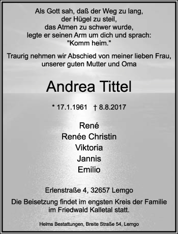Anzeige  Andrea Tittel  Lippische Landes-Zeitung