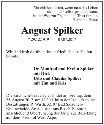 Anzeige  August Spilker  Lippische Landes-Zeitung