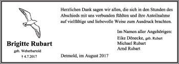 Anzeige  Brigitte Rubart  Lippische Landes-Zeitung