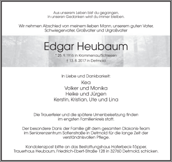 Anzeige  Edgar Heubaum  Lippische Landes-Zeitung