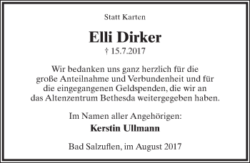 Anzeige  Elli Dirker  Lippische Landes-Zeitung