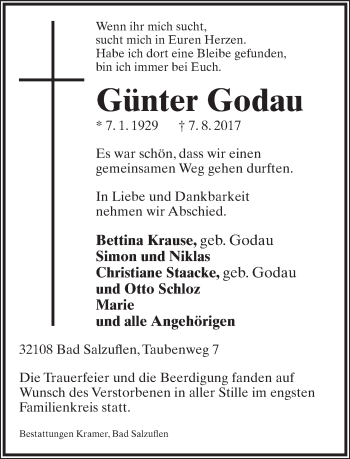 Anzeige  Günter Godau  Lippische Landes-Zeitung