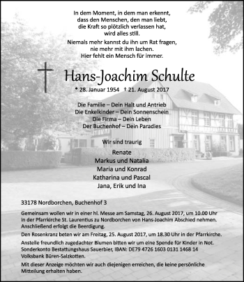 Anzeige  Hans-Joachim Schulte  Lippische Landes-Zeitung