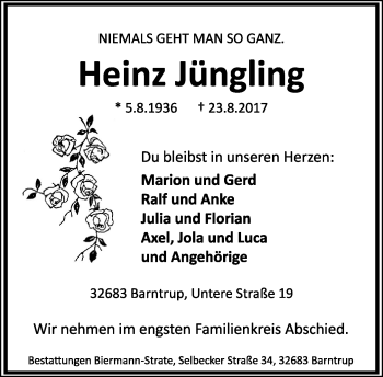 Anzeige  Heinrich Jüngling  Lippische Landes-Zeitung
