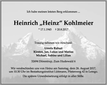 Anzeige  Heinrich Kohlmeier  Lippische Landes-Zeitung