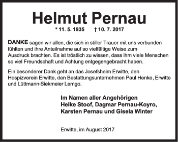 Anzeige  Helmut Pernau  Lippische Landes-Zeitung