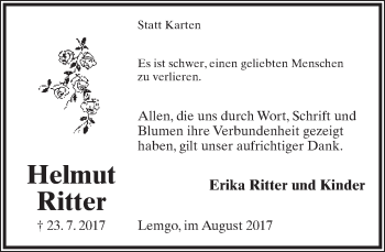 Anzeige  Helmut Ritter  Lippische Landes-Zeitung