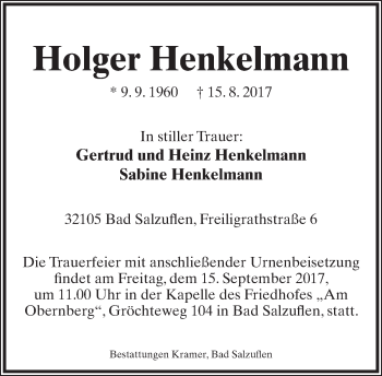 Anzeige  Holger Henkelmann  Lippische Landes-Zeitung