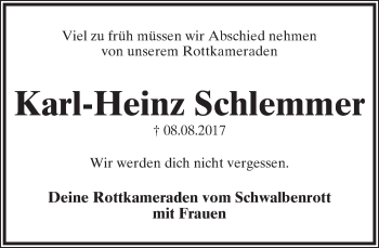 Anzeige  Karl-Heinz Schlemmer  Lippische Landes-Zeitung