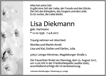 Anzeige  Lisa Diekmann  Lippische Landes-Zeitung