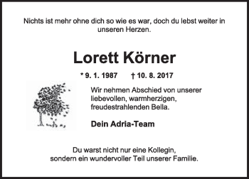 Anzeige  Lorett Körner  Lippische Landes-Zeitung