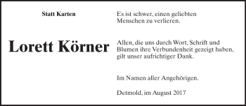 Anzeige  Lorett Körner  Lippische Landes-Zeitung